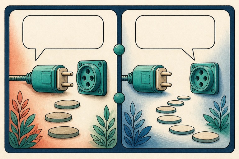 Matching blank panels show a connector ready to join on the left and a separated connector with a repair route on the right.