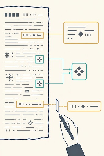 A manuscript branches into passage and repetition checks, with an optional replacement strip awaiting human selection.